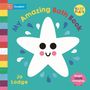 "My Amazing Bath Book", "Jo Lodge", "Baby Plays", "Magic Color Changing". Ein lächelnder Seestern und bunte Tropfen.