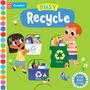 Der Text "Recycle", "Paper", "Plastic", "Glass", "Push Pull Slide" ist sichtbar. Zwei fröhliche Kinder recyceln.