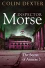 Text: "Inspector Morse" und "The Secret of Annexe 3". Ein beeindruckendes Gebäude mit düsterem Himmel im Hintergrund.