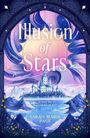 "Illusion of Stars", "Is love the biggest lie of all?", "Sarah Marie Page". Illustration eines Märchenschlosses vor Sonnenhintergrund.