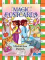"Magic Postcards", "A Postcard from India". Bunte Darstellung von zwei Kindern, Tiger, Elefant und indischen Motiven.