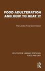 „FOOD ADULTERATION AND HOW TO BEAT IT“, „The London Food Commission“. Ein brauner Hintergrund mit Texten in Weiß.