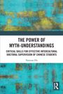 „THE POWER OF MYTH-UNDERSTANDINGS“ mit farbigem abstrakten Hintergrund in Blau und Gelb.