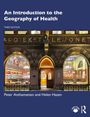 "An Introduction to the Geography of Health." Historische Apothekenfassade beleuchtet, Bücher und Regale sichtbar.