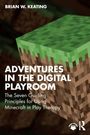 ADVENTURES IN THE DIGITAL PLAYROOM. Ein Minecraft-Block schwebt vor einem dunklen Hintergrund.