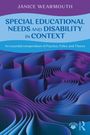 Titel: "Special Educational Needs and Disability in Context". Autor: Janice Wearmouth. Abstrakte, geschwungene violette Formen.