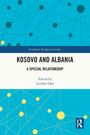 Text: "Kosovo and Albania: A Special Relationship. Edited by Liridon Lika." Illustration: blaue und gelbe geometrische Muster.