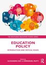 „The Routledge Education Studies Series. Education Policy: Introduction and Critical Issues.“ Bunte Symbole in Sprechblasen.