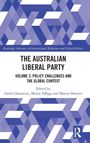 Titel: The Australian Liberal Party, Volume 2: Policy Challenges and the Global Context. Editoren: Zareh Ghazarian, Marija Taflaga, Matteo Bonotti. Abstraktes, geometrisches Muster aus blauen und weißen Formen.