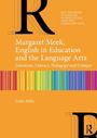 Text: Margaret Meek, English in Education and the Language Arts. Bunte Streifen, großes "R", orange Hintergrund.