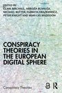 "Conspiracy Theories in the European Digital Sphere." Bunte Liniennetzwerke, Logos unten rechts.