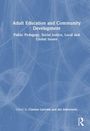 "Adult Education and Community Development" in Weiß auf blauem Hintergrund, stilisierte Muster.