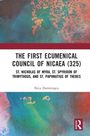 "The First Ecumenical Council of Nicaea (325)" steht über einem bunten abstrakten Hintergrund mit rotem Logo rechts.