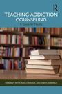 "TEACHING ADDICTION COUNSELING: A Guide for Faculty" steht über einem Bücherstapel vor einem Bücherregal.