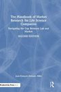 "The Handbook of Market Research for Life Science Companies" steht im Vordergrund auf einem blauen Hintergrund.