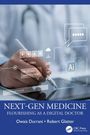 „NEXT-GEN MEDICINE: FLOURISHING AS A DIGITAL DOCTOR.“ Hintergrund: Arzt mit Tablet, digitale Symbole, „Hi! Do you need any help?“