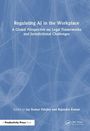 "Regulating AI in the Workplace" Text auf blauem Hintergrund, darunter zwei Namen. Weiße Linien als Hintergrundmuster. 