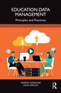 Text: "Education Data Management: Principles and Practices". Illustration: Zwei Personen arbeiten, umgeben von Cloud-Symbolen.