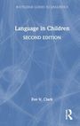 "Language in Children, Second Edition, Eve V. Clark." Blauer Hintergrund mit weißem Text und einem Logo unten rechts.