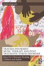 Buchtitel: "Trauma Informed Music Therapy and Post Traumatic Stress Disorder". Illustration mit Händen und Kreisen.