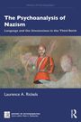 Oberer Text: "The Psychoanalysis of Nazism". Illustration: Unscharfe Gestalt in rotem Gewand. Autor: Laurence A. Rickels.