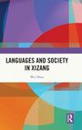 Titel: "LANGUAGES AND SOCIETY IN XIZANG" von Wei Zhou. Farbige abstrakte geometrische Muster.