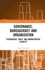 Buchcover: „Governance, Bureaucracy and Organization“ von Jason Adamson. Illustration von Gebäudeskizzen auf braun-weißem Hintergrund.