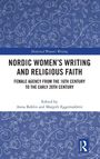 "NORDIC WOMEN’S WRITING AND RELIGIOUS FAITH" in Schwarz, mit zart blauen Mustern.