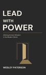 "LEAD WITH POWER" oben, "Utilizing Ancient Wisdom in the Modern World" darunter, stilisierte geöffnete Tür in Erdtönen.