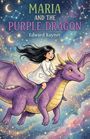 Illustration: "Maria and the Purple Dragon" steht oben, von Edward Rayner. Ein Mädchen reitet fröhlich auf einem lila Drachen durch einen sternenbedeckten Himmel.