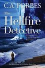 Titel: "The Hellfire Detective". Mensch am Strand, große Eiswand im Hintergrund. Düsteres, geheimnisvolles Szenario.