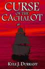 „CURSE OF THE CACHALOT“ und „Kyle J. Durrant“. Silhouette eines Segelschiffs vor rotem Himmel.