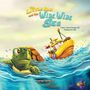 Titel: „The Little Boat and the Wide, Wide Sea“. Ein animiertes Boot und eine Schildkröte im Wasser, Fische schwimmen. Autorin: Yvette Jenkins.
