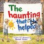 "The haunting that helped" steht auf Stoff, von Kindern bemalt. Junge malt Sonne, Mädchen malt etwas durch.