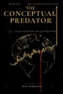 Buchcover mit Titel "The Conceptual Predator", Diagramm einer Weltkarte und Aktienkurve, Pfeil nach oben, dekorative Sterne.