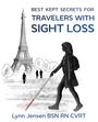 "Best Kept Secrets for Travelers with Sight Loss." Eine Person mit Blindenstock vor dem Eiffelturm, Illustration.