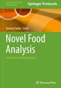 Grüner Bucheinband: "Novel Food Analysis", "Tanmay Sarkar, Editor", mit geometrischem Muster und Humana Press Logo.