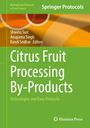 "Citrus Fruit Processing By-Products" auf grünem Hintergrund, oben mit orangen Kreisen und weißen Linien.