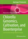 "Springer Protocols. Chlorella Genomics, Cultivation, and Bioenterprise. Grüner Hintergrund mit pinken Mustern."