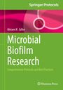 Text: Springer Protocols, Abirami K Editor, Microbial Biofilm Research, Comprehensive Protocols and Best Practices, Humana Press. Grüner Hintergrund mit rosa-braunem Abschnitt oben.