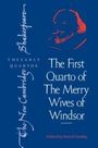 "The First Quarto of The Merry Wives of Windsor," Edited by David Lindley. Links vertikaler Text: "The New Cambridge Shakespeare." Skizze von Shakespeare.