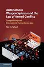 Buchtitel: "Autonomous Weapon Systems and the Law of Armed Conflict" von Tim McFarland. Illustration mit Drohnen und Bildschirmen.