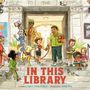 "FREE TO THE PEOPLE" steht am Gebäude. Unten: "IN THIS LIBRARY". Menschen halten Bücher, Kinder und ein Hund sind zu sehen.