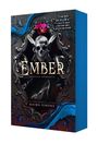 „EMBER: A Mafia Romance“ von Naima Simone. Ein detailreicher, dunkler Hintergrund mit Totenkopf und Dolchen, verziert.