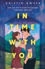 Titel: "In Time With You". Ein Paar steht unter einem Regenschirm, umgeben von Bergen und Schafen. Malerische Illustration.