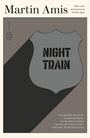"Night Train" in schwarzer Schrift auf einem grauen Polizeimarken-Symbol. Oben steht "Martin Amis".