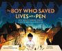 Buchtitel: "The Boy Who Saved Lives with a Pen". Junge zeichnet am Tisch, Paris bei Nacht im Hintergrund, mit Silhouetten.