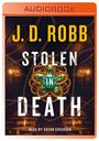 "AUDIOBOOK, J.D. Robb, Stolen in Death, Read by Susan Ericksen. Goldene Kette und Ornament vor edlem Raum."