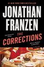 Große Texte oben: „JONATHAN FRANZEN“, „THE CORRECTIONS“. Unten ein Tisch gedeckt mit Essen und eine Familie in festlicher Kleidung.