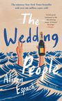 "The Wedding People" von Alison Espach. Illustration: Hände ragen aus blauen Wellen, eine hält eine Flasche.